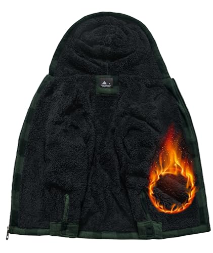 Image of GEEK LIGHTING Boys Flannel Jacket Sherpa Lined Hoodies Zip Up Fleece Plaid Shirt Jackets Winter Outdoor Coat Warm