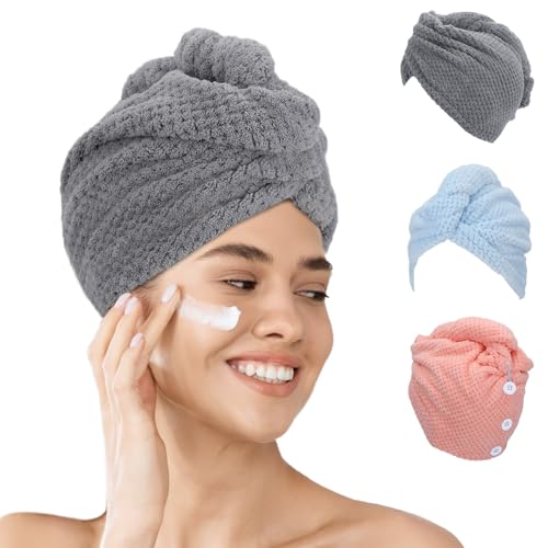 FREATECH 3 Piezas Toalla Microfibra Pelo, Toallas para Secar el Pelo sin Encrespamiento, Menos...