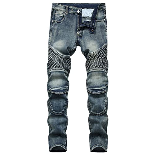 Pantalon en denim délavé haut de gamme style rétro motard