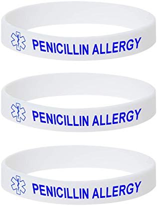 ZDBDH 3 Pack-PENICILLIN Allergy Bracelet for Men Women Medical Safe SOS Jewelry 100% Silicone Rubber Wristbands for Adult Ki d,Outdoor Sport Health Safet Warning ID Bracelet,7.48",White