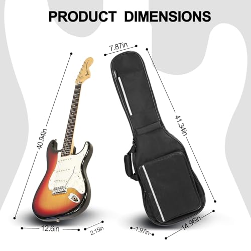 Image of VEKTO Electric Guitar Gig Bag Padded Soft Guitar Case with 900D Waterproof Fabric, 2 Storage Pockets, Adjustable Backpack Straps, Portable Lightweight Guitar Bag, Black