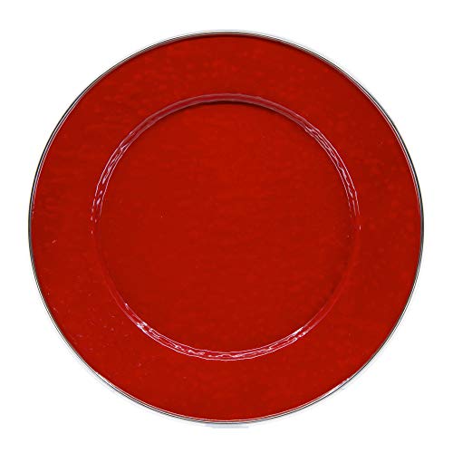 Golden Rabbit Enamelware - Solid Red Pattern - Set Of 4-10.5" Dinner Plates #TOP1