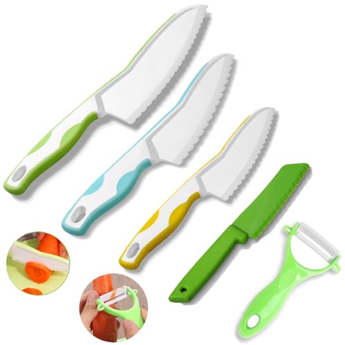 Goodchef Montessori Kindermesser 5-teiliges, kinder küchenutensilien für Kindermesser ab 2 Jahren, BPA-frei & sicheres Lernmesser,Montessori Schneidewerkzeug,Lernspielzeug-Set,Geschenk für Kinder.