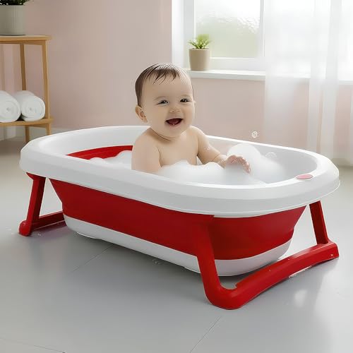 Image of StarAndDaisy Baby Bath Tub for 0 to 5 Years /Bath Tub for Kids 0-3 Years, Tub for Girls & Boys with oldable Legs, Easy to Store -Red