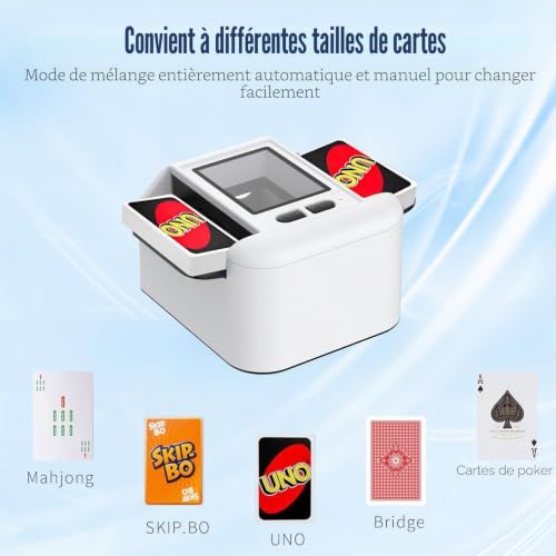 Buldoospok M3 Automatique Mélangeur de Carte Rechargeable USB -1-2 Bureaux, Auto/Manuel Melangeur Cartes Silencieux Portable pour UNO Skyjo Skip-Bo FILP 7 PILI (Weiß) – vue 2