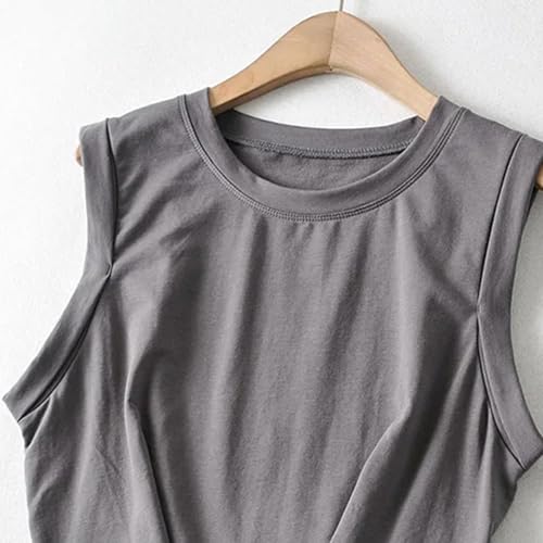 Spring Summer Solid Colour Casual Loose Short O-Neck Tank Tops Sports Vest Folds Top4