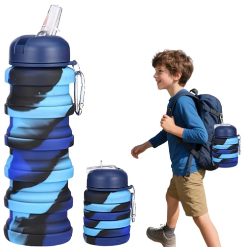 Soft Flask 500ml - Botella Agua Plegable con Mosquetón, Azul Deportivo para Running, Senderismo, Yoga y Ciclismo