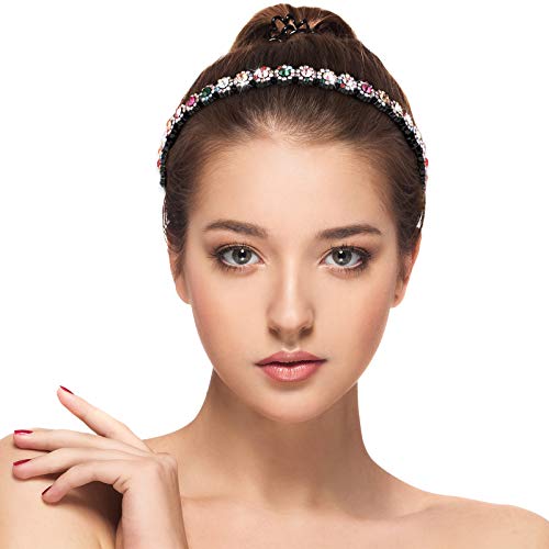 Hoteam 6 Pieces Crystal Headbands For Women Hair Comb Headbands With Rhinestones Hair Band For Women, Beaded Headbands Crystal Comb Hairband, Non-Slip Hair Band Hair Accessories (Chic Flower Style) #TOP1