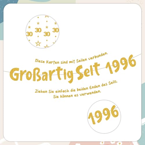 30. Geburtstag Deko Männer Frauen - 7 Stück Gold Großartig Seit 1996 Girlanden mit Zahlen 30 und Jahreszahl, Glitzer Banner und Hängedeko für Kinder Geburtstag Feier