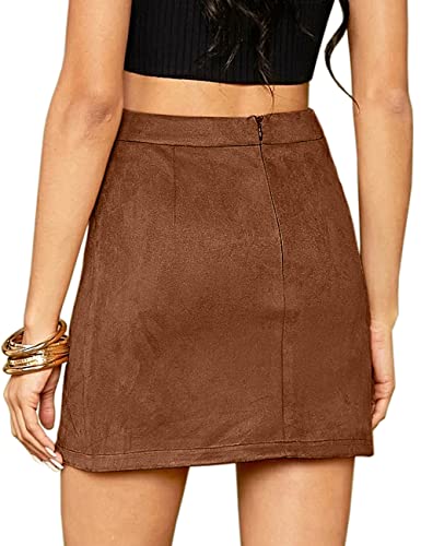 Mulisky Skirts for Women, Faux Suede High Waist Side Split Zipper Mini Skirts3