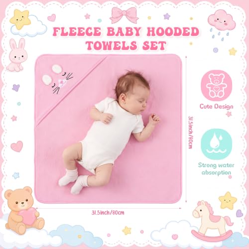 Image of Preboun 4 Pcs Baby Bath Towel 31.5 x 31.5 Inch Coral Fleece Baby Hooded Towel Absorbent Soft Babys Towels for Newborn Cartoon Animal Hooded Bath Blanket for Kids Newborn Shower (Gentle Color,Style B)