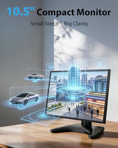 Image of Small Security Monitor for Camera Mini PC: Metal Case,10.5 inch 16:10 1920x1280, HDMI & VGA Port,Dual Speakers,High Brightness,with Moon Stand,for Office,Bedroom,Retro Gaming CCTV,Portable Travel