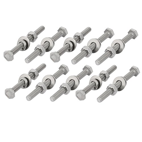 Image of uxcell 10 Set 304 Stainless Steel 1 /4 inch-20 Thread 3 inch Length Hex Bolt Kit w Washer Nut
