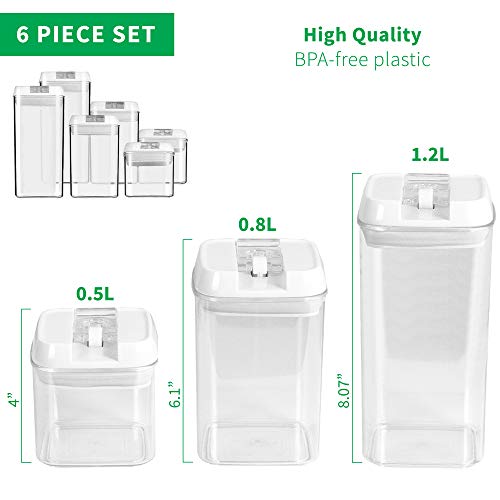 DRAGONN 6 Piece Airtight Food Storage Container Set, Keeps Food Fresh & Dry - Durable Plastic - BPA-Free, 6 Piece Set, DN-KW-FS06