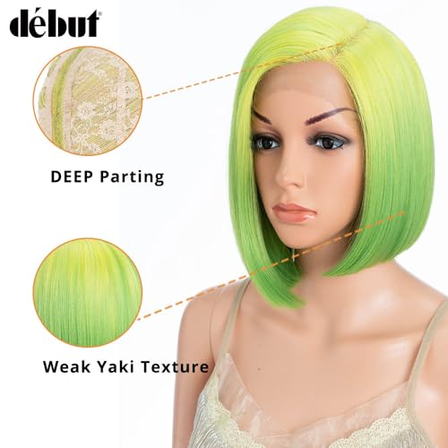Début Lace Front Wigs for Black Women Bob Wigs for White Women Synthetic Hair 9.5" 120g Green Straight Swiss Lace Heat Resistant Fibers Half Hand Tied (9.5 Inches - Image 2