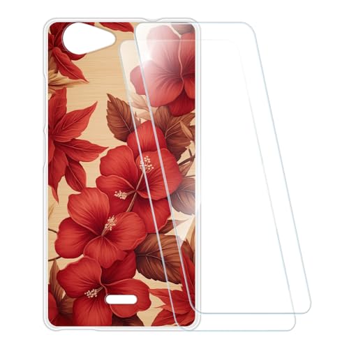 ESCAMOT Bedruckte Hülle + 2 Glas Schutzfolie Kompatibel mit Wiko Pulp 3G, Stoßfeste Weiche Cover & HD Klare Tempered Glass Folie (Blume 3)