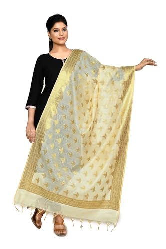 Cotton Banarasi Dupatta for Women, Shawl Scarf Wrap Chunni (Beige-5)