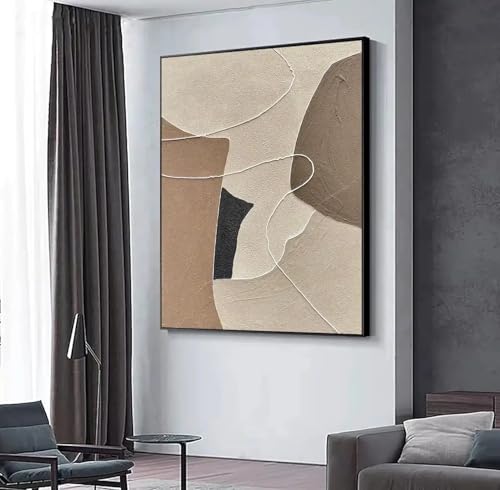 Tableau texturé style bohème peinture beige marron - 3