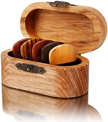 Furlia 5 Pieces In A Box Folk Acoustic Guitar Solid Wood Picks ,Electric Guitar Peripheral Gifts Guitar Pick Display Box Storage Box, Grooved Non-Slip Guitar Picks