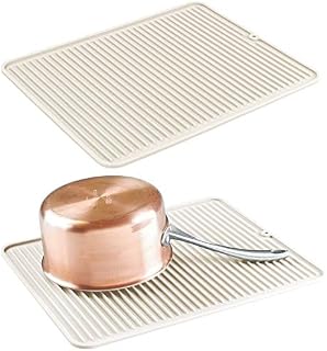 mDesign Silicone Dish Drying Mat and Protector for Kitchen Countertops, Sinks - Ribbed