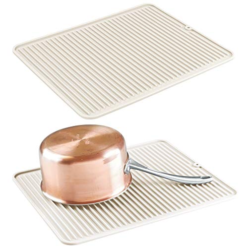 mDesign Silicone Dish Drying Mat and Protector for Kitchen Countertops, Sinks - Ribbed