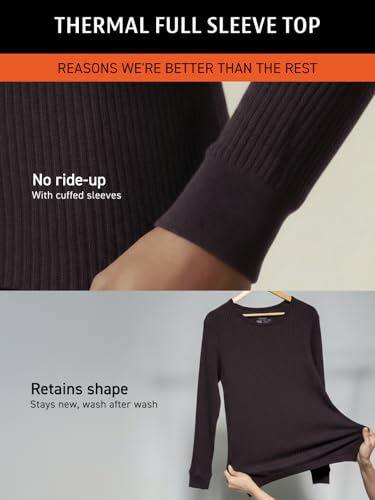 Image of DAMENSCH HeatCode Warmer for Men; Cotton Blend Winter Inner; Fleece Lined Ribbed Thermal Wear for Men Top; Super Soft Body Warmer Full Sleeves Topwear