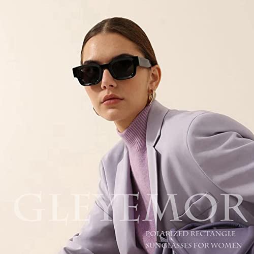 Gleyemor Polarized Rectangle Sunglasses for Men Women Chunky Square Thick Frame Glasses (Black/Grey) - Image 5