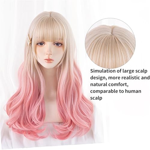 Perruque synthétique résistante à la chaleur blonde et rose - 4