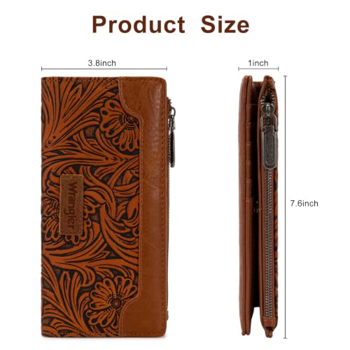 Image of X Wrangler Brown Wallet Women Western Tooling Flower Biflod Phone Clutch
