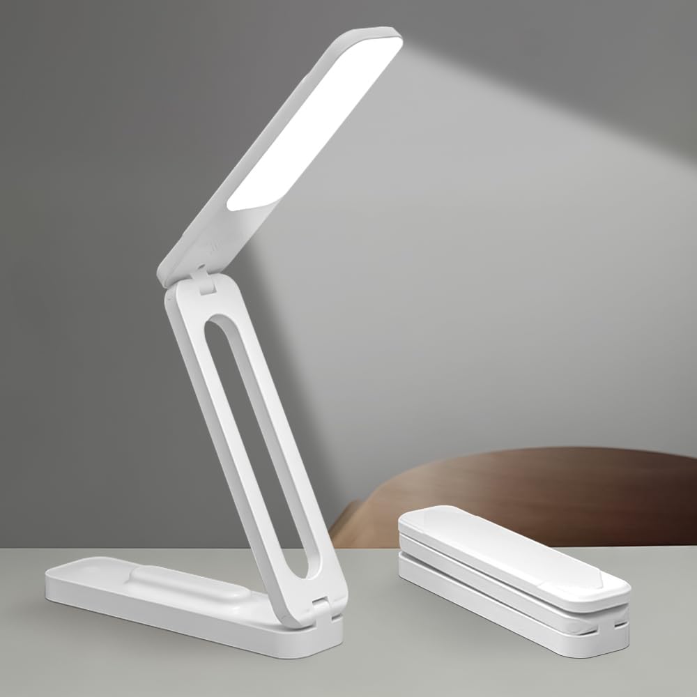 Hojalis Foldable LED Desk Lamp, Rechargeable Table Lamp with 3 Color Modes&USB Charging Port, 2000mAh Portable Small Desk Lamp, Wireless Reading Lamp for Studying Room, Reading, Working, Bedroom