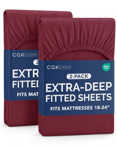 Image of CGK Linens 2 Pack Extra Deep Twin XL Fitted Sheets - Burgundy