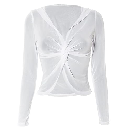 PIDUDU Femme Sexy Hollow Mesh Knick Sheer Transparent à manches courtes T-shirt Cosplay Gatherings Clubwear, Blanc., L Cover