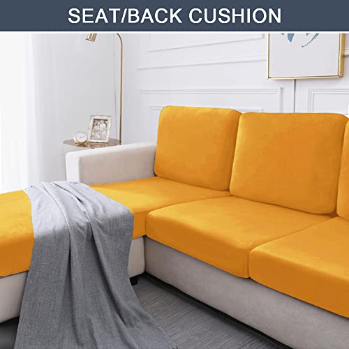 Stretch Cushion Cover, Soft Velvet Plush Cushion Slipcover Seat Sofa Covers Furniture Protector With Elastic Bottom (Gold, 3) #TOP6