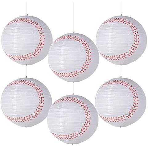Easy Joy 12'' Baseball Paper Lanterns Sports Team Party Baseball Hanging Lantern Softball Party Decorations 6 Pieces Cover