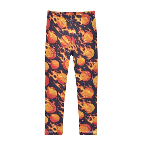 Wusikd Basketballs Flames Girls' Leggings Toddler Doodles Kids Yoga Pants Dance Active Tights 4T