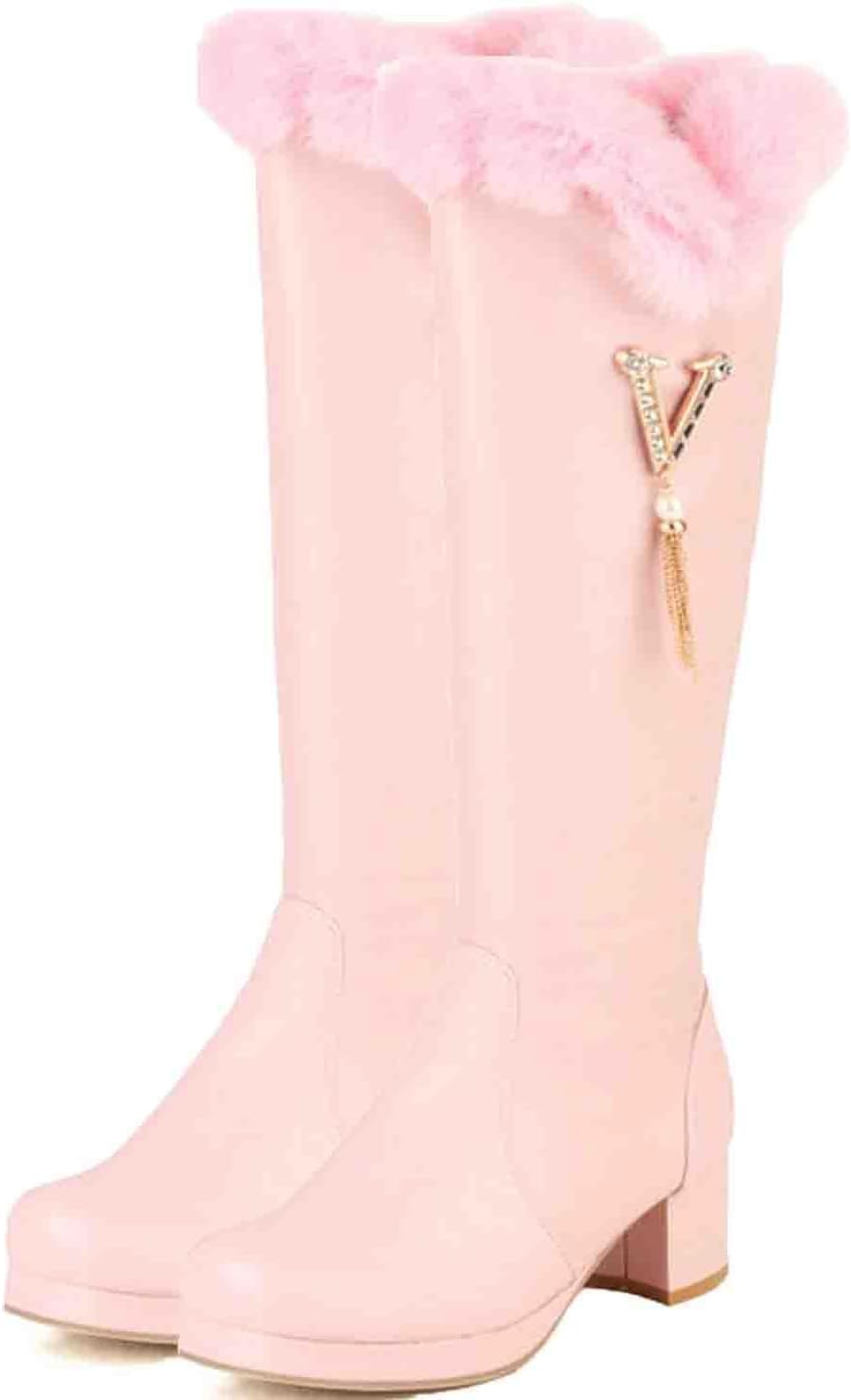 Bottes de neige hautes à talons épais pour femme avec fermeture éclair
