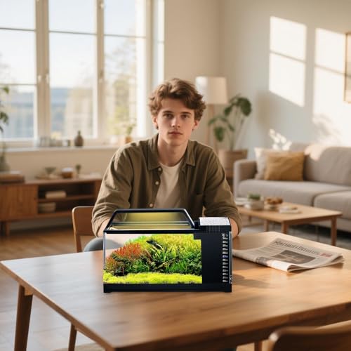 Kit De Acuario | Pecera con Filtro Y Luz Integrados,Acuario Inteligente Compacto con Bomba Silenciosa y Monitor de Temperatura para Bettas, Guppys, Camarones y - imagen 2