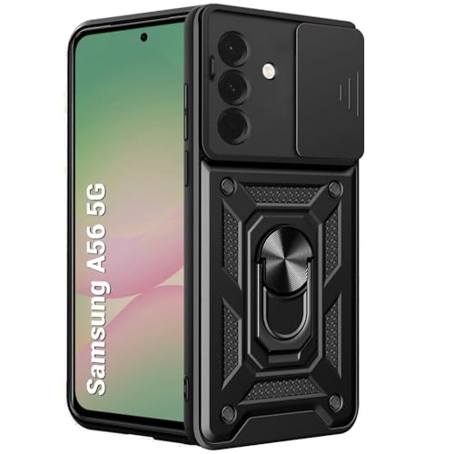 Image of TheGiftKart Tough Armor Bumper Back Cover Case for Samsung Galaxy A56 5G | Sliding Camera Cover, Kickstand & Ring Holder | 360 Protection Back Cover Case for Samsung Galaxy A56 5G (PC & TPU, Black)