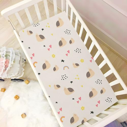 Image of Fitted Crib Sheets Cute Snail Stretchy Portable Playard Sheets for Baby Toddler, Breathable Soft Mini Crib Mattress 39 x 27 in for Boys and Girls