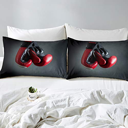 Loussiesd Boxing Comforter Cover Sports Theme Bedding Set for Boys Children Men Boxing Gloves Pattern Duvet Cover Stain Resistant Pugilism Games Room Decor King Size Quilt Cover 3Pcs - Image 2