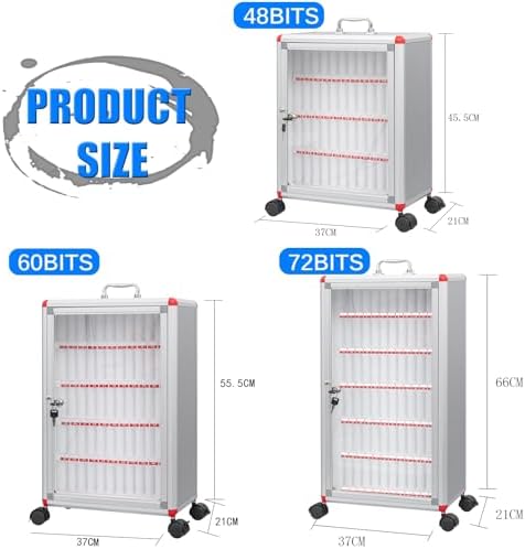 Cell Phone Locker Box with Door Locks and Keys Clear Acrylic Jail Storage Cabinet Wall Mounted,Mobile Safe Box with Universal Wheels - Aluminum Alloy Locker for School & Office - Secure 60-B