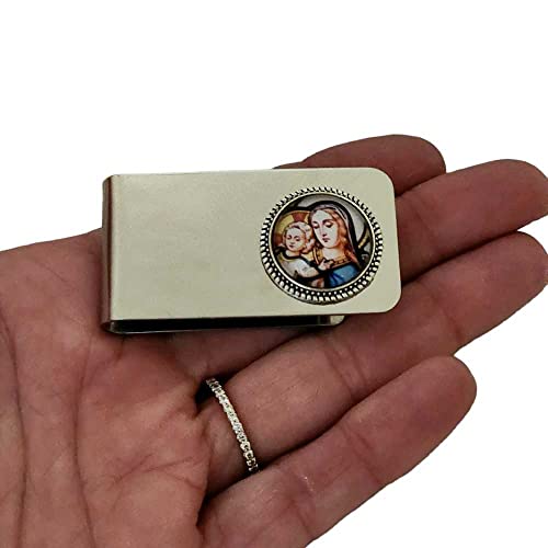 Religious Money Clip, Mary Baby Jesus Money Clip, Steel Metal Wallet for Men Women Him Her
