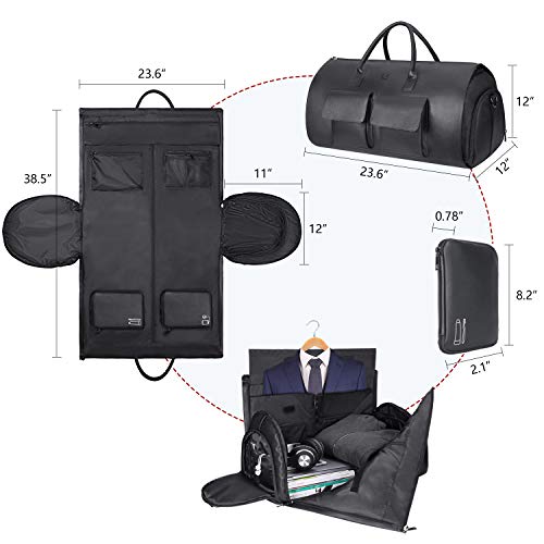 Garment Bag Duffel Bag Microfiber Leather Carry on Suit Travel Bag with Digital Pocket and Wash Pocker Weekend Bag with Shoe Pouch for Men (Black)