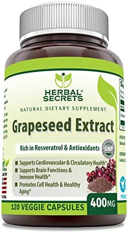 Herbal Secrets Grapeseed Extract 400 mg 120 Veggie Capsules Supplement - Non-GMO - Gluten Free