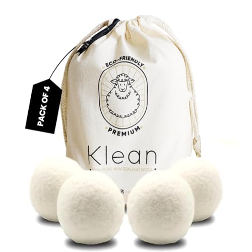Klean Wool Tumble Dryer Balls | Handmade, Organic, Fabric Softening & Odour-Free | 100% New Zealand Wool Laundry Balls | 1000+ Loads | Reduce Drying Time, Noise, Wrinkles & Static Cling | 4 XL Pack