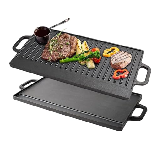 Image of Olpad Reversible Cast Iron Griddle for Stovetop & Grill, Double Burner Pan with Smooth & Ribbed Sides, Pre-Seasoned 17" Large Flat Top for Pancakes, Steaks & Veggies, Heavy Duty BBQ Cookware