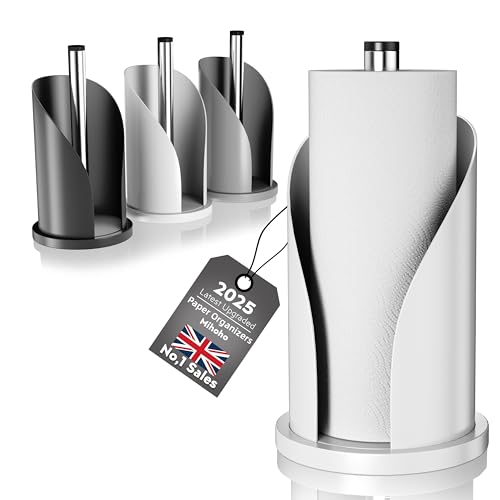 Toilet Paper Towel Holder, Stainless Steel Freestanding Bathroom Tissue Organizer, Rolls Storage Holder, Paper Towel Dispenser for Bathroom Kitchen Suitable for kitchen, bathroom and home use (White)