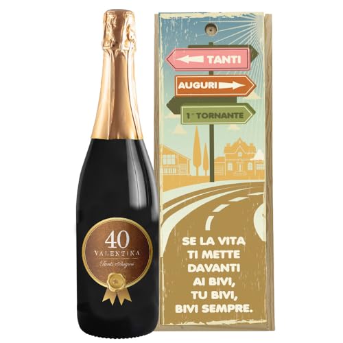 Regalo Personalizzato bottiglia di vino 0.75 lt. con cassetta in legno per compleanno | Idea regalo originale per Lui e Lei | Regalo Personalizzabile Compleanno Amico (Prosecco DOC, Coccarda)