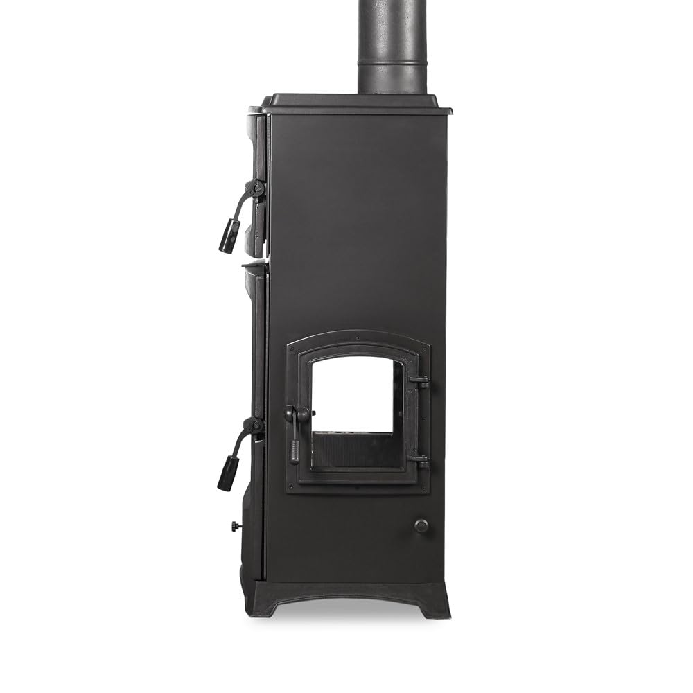 Poêle à bois en verre à 3 côtés avec porte latérale et poêle en fonte certifiée CE et EcoDesign 2022 avec four, combustion efficace du bois et du charbon, 8 kW, 82 kg