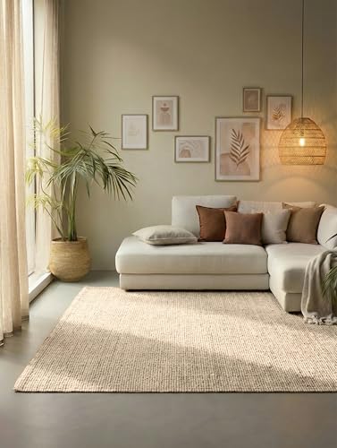 Hanse Home Jute Teppich – Natur Wohnzimmerteppich aus 100% Jute - Handgewebt & Natürlich – Boho Naturfaser Juteteppich für Wohnzimmer, Schlafzimmer, Esszimmer – Naturweiß Ivory, 160x230cm